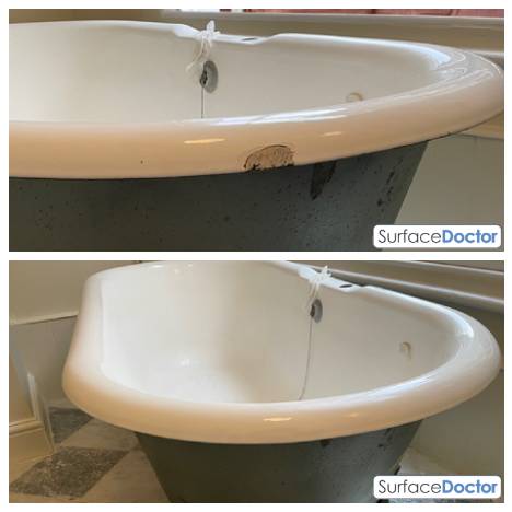Bath repair Bristol completed - restored Georgian bath in heritage cream